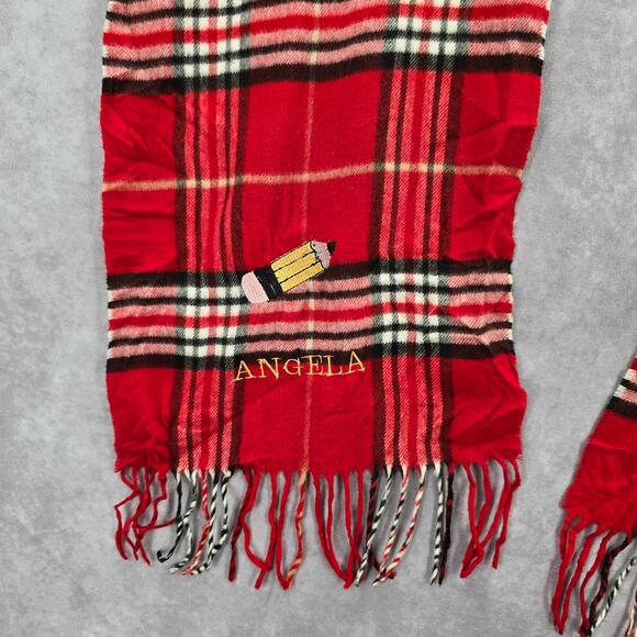 Cashmink Red Plaid Tartan Fringe Wrap Angela Pencil Patch Shawl Scarves Scarf - Picture 4 of 6